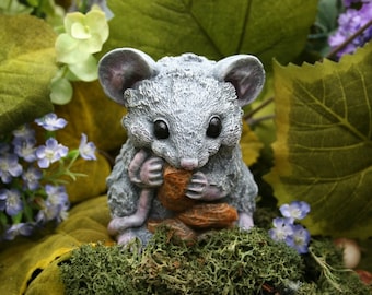 Sweet Lil' Mouse Statue - Mouse Eating Peanuts Concrete Garden Statue or Memorial