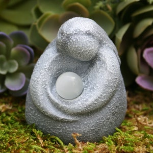 Moon Goddess Figurine Mini Selene Statue Cradling Genuine Selenite Bead Stone Full Moon In Her Arms image 4