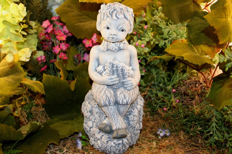 Pan Statue Concrete Baby Satyr Faun Pagan God Playing His Flute image 2