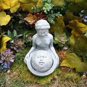 Moon Goddess Statue Lunar Goddess Offering Sculpture Moon Gazing Concrete Garden Art image 3