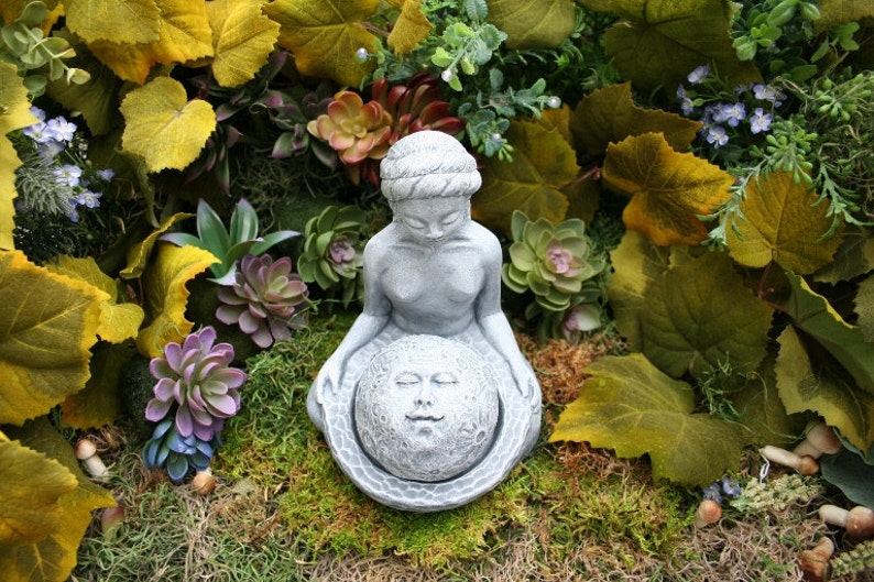 Moon Goddess Statue Lunar Goddess Offering Sculpture Moon Gazing Concrete Garden Art image 3