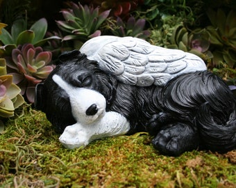 Border Collie Dog Angel Statue - Sleeping Border Collie Statue - Concrete Dog Memorial Statue - Border Collie Art