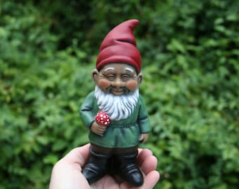 Black Gnome Holding a Mushroom - Homie The Gnomie - African American Garden Gnome in Solid Concrete