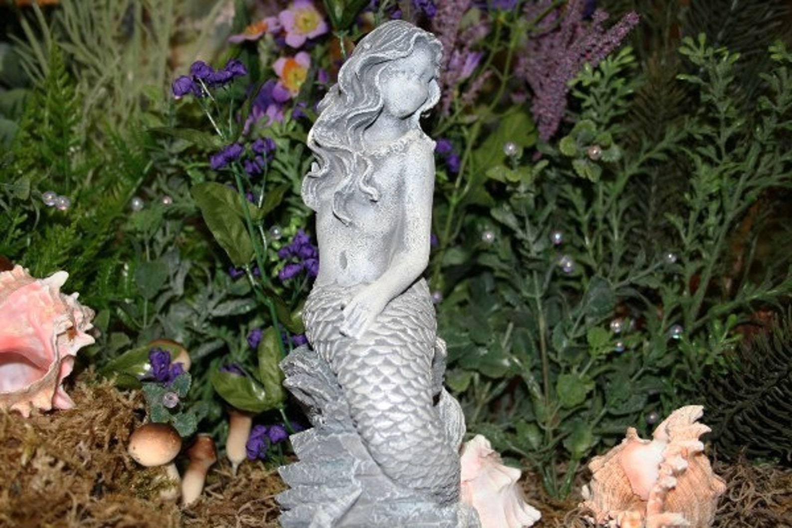 MERMAID CEMENT STATUE POND FAIRY GARDEN CONCRETE FIGURINE Etsy