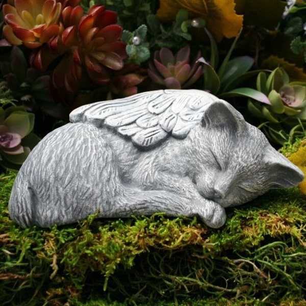 MANX CAT Statue - Angel Cat With Bob Tail, No Tail, Tailess Cat, Concrete Pet Memorial