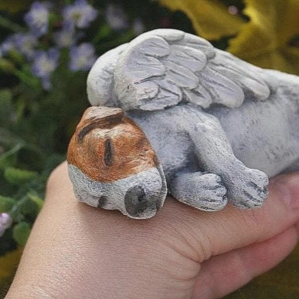 Jack Russell Terrier - Dog Angel Concrete Memorial - 5" Long x 1.75" High x 3" Wide