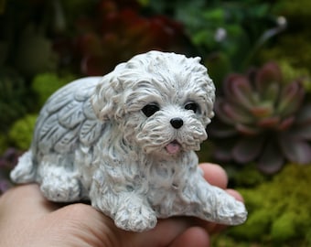 Maltese Dog Angel Statue - Maltese Memorial Concrete Statue - Mixed Terrier Angel Dog Figurine