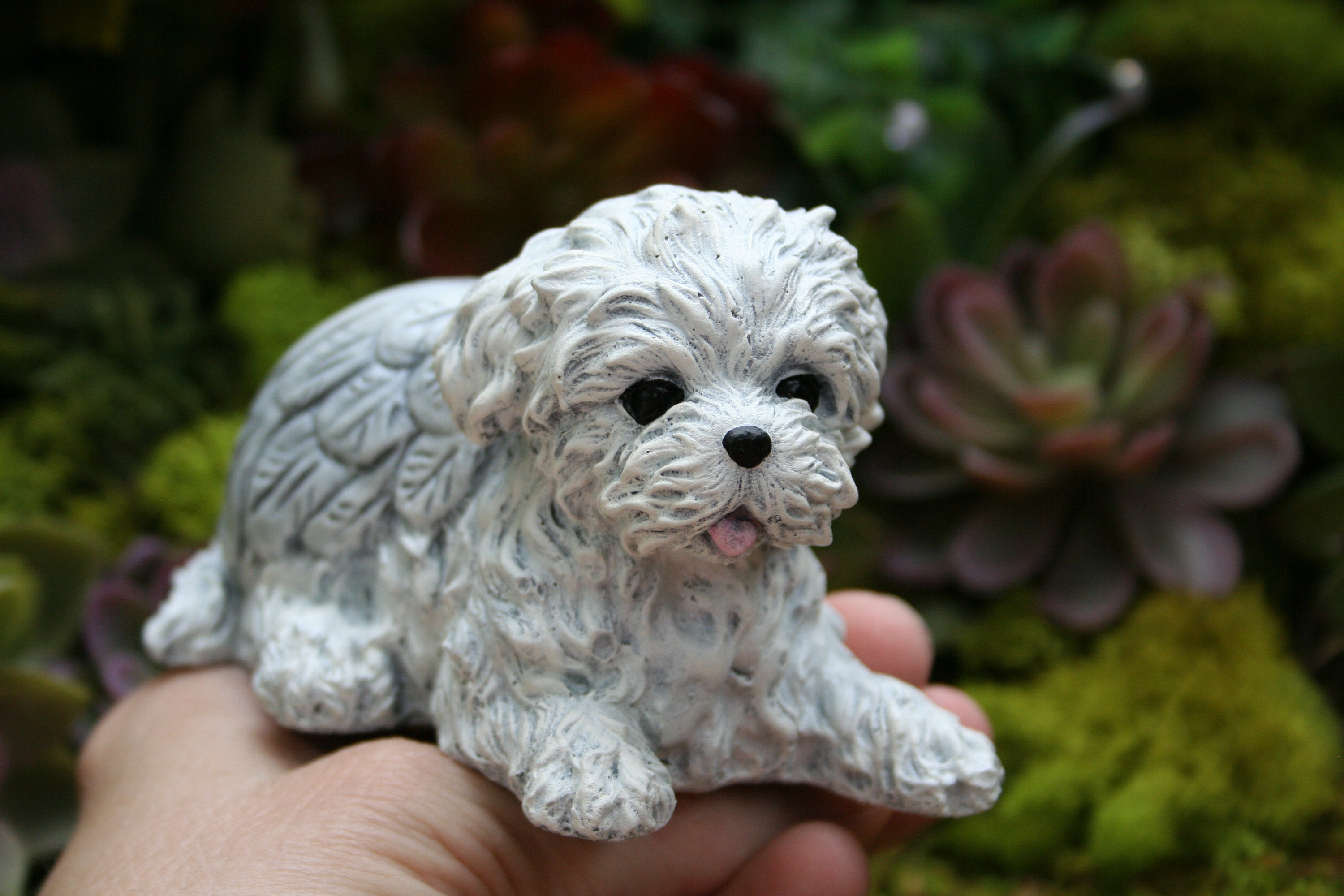 Maltese Dog Angel Statue - Maltese Memorial Concrete Statue