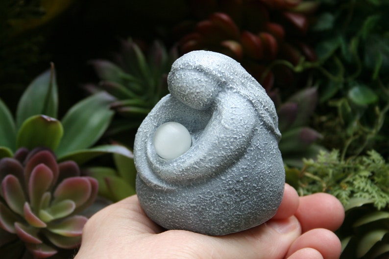 Moon Goddess Figurine Mini Selene Statue Cradling Genuine Selenite Bead Stone Full Moon In Her Arms image 1