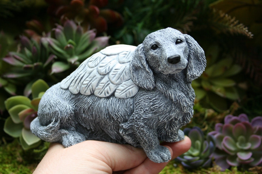Long Hair Dachshund Angel Dog Statue Doxie Memorial Figurine Long  Haired Wiener Dog Concrete Statue Denmark