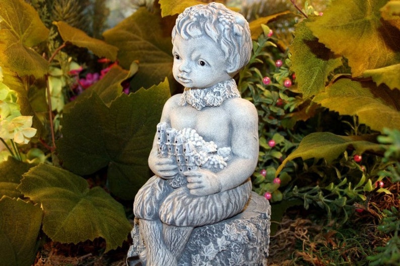 Pan Statue Concrete Baby Satyr Faun Pagan God Playing His Flute image 3