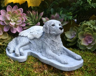 Golden Retriever Angel Dog Memorial - Concrete Statue - Angel Pet Marker