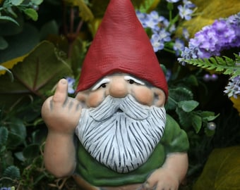Rude Garden Gnome Flipping The Bird - LARGE 7 INCHES TALL  Naughty Gnome