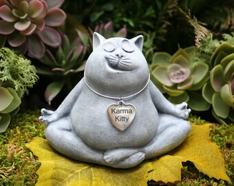 Yoga Cat Statue - Fat Buddha Cat - Karma Kitty in Lotus Position - Meditation Statue for Zen Garden