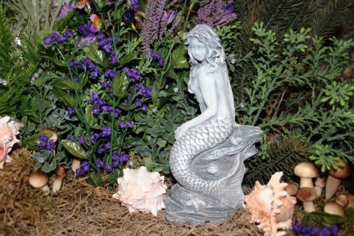 MERMAID CEMENT STATUE POND FAIRY GARDEN CONCRETE FIGURINE Etsy