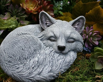 Sleeping Fox Statue - Outdoor Sculpture - Cute Concrete Decor For Your Garden