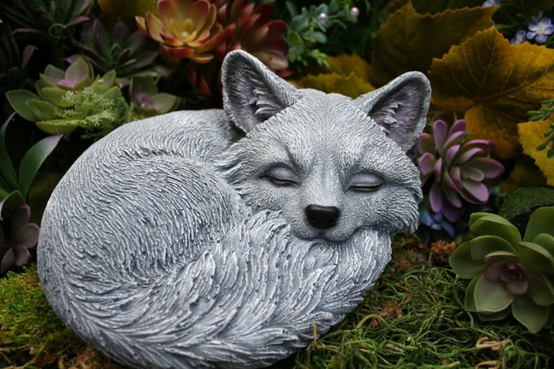 Sleeping Fox Statue Outdoor Sculpture Cute Concrete Decor Etsy