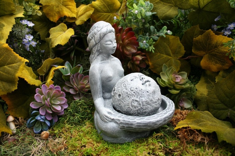 Moon Goddess Statue Lunar Goddess Offering Sculpture Moon Gazing Concrete Garden Art image 1