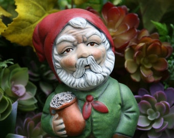 LARGE Beer Drinking Gnome - German Style Rude Garden Gnome With Frothy Beer Mug