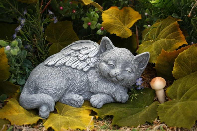 Cat Angel Statue Concrete Cat Memorial Sleeping Cat Angel Etsy