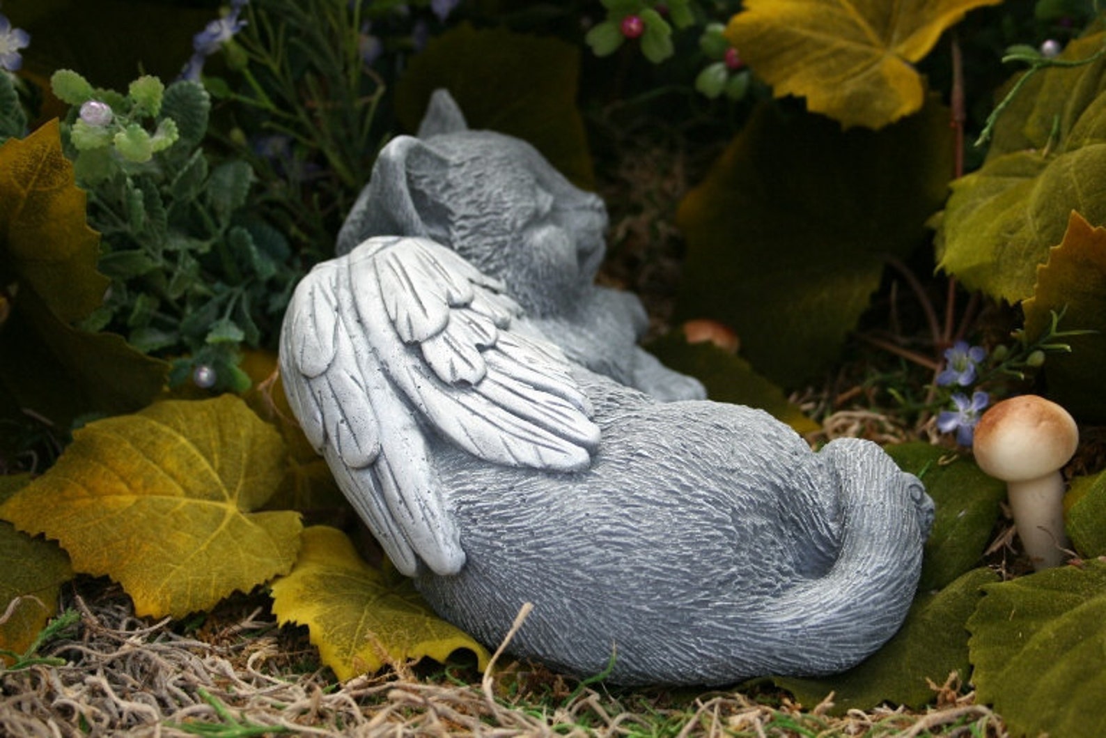 Cat Angel Statue Concrete Cat Memorial Sleeping Cat Angel Etsy