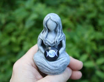 Triple Moon Goddess Figurine - Moon Goddess Statue - Hecate Statue - Maiden, Mother, Crone Mini Figurine