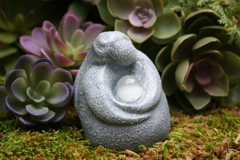 Moon Goddess Figurine Mini Selene Statue Cradling Genuine Selenite Bead Stone Full Moon In Her Arms image 5