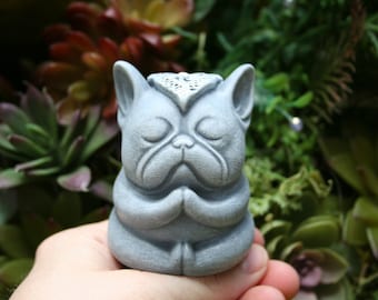 Buddha Dog Statue - Zen Frenchie - Mini Meditating French Bulldog Statue - Zen Yoga Master Figurine - Concrete Statue