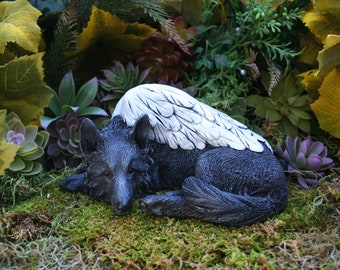 Black German Shepherd Angel Dog Statue - "My Guardian Angel" - Black Shepherd Statue in Solid Concrete