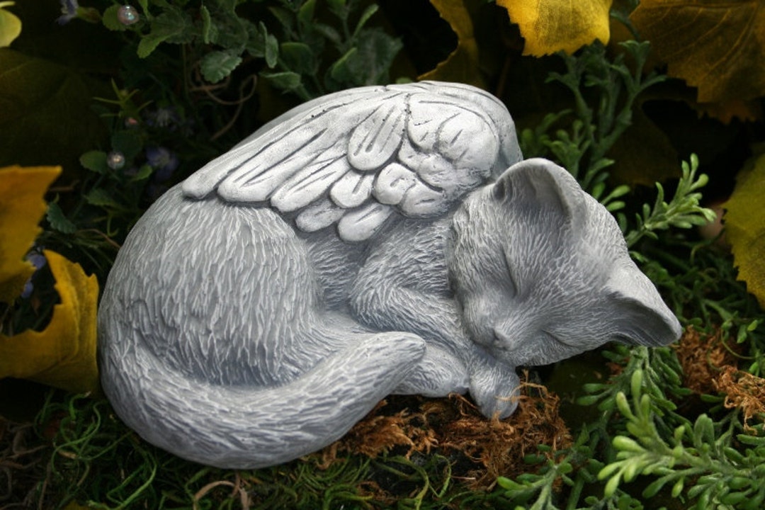 Cat Angel Statue Sleeping Cat Statue Concrete Pet Memorial Etsy