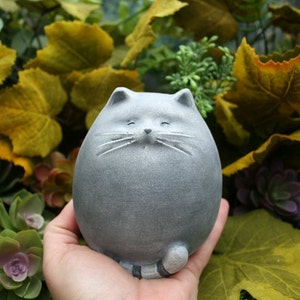 Fat Cat Statue - Abstract Concrete Kitty - Zen Cat - Outdoor Garden Decor