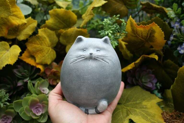 Fat Cat Statue - Abstract Concrete Kitty - Zen Cat - Outdoor Garden D…