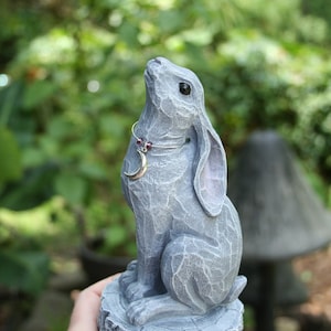 Moon Gazing Hare Statue Traditional Style March Hare Ornament Concrete Lunar Hare Garden Decoration image 5