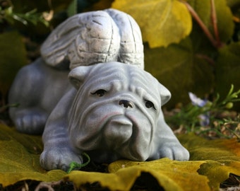 Angel Bulldog Garden Statues Concrete Bulldog Angel Dog Sculptures