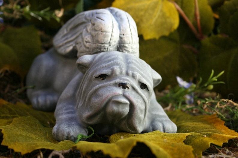 Angel Bulldog Garden Statues Concrete Bulldog Angel Dog Sculptures image 1