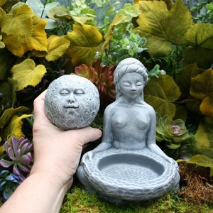 Moon Goddess Statue Lunar Goddess Offering Sculpture Moon Gazing Concrete Garden Art image 4