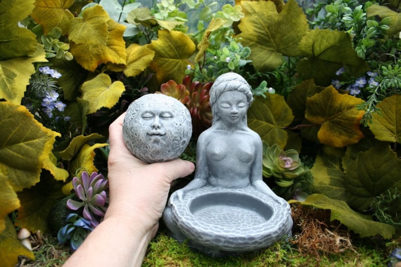 Moon Goddess Statue Lunar Goddess Offering Sculpture Moon Gazing Concrete Garden Art image 4