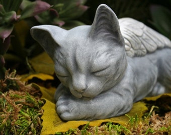 Cat Angel Statue - Pet Memorial - Sleeping Cat Sculpture - Concrete Garden Art