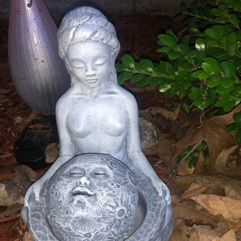 Moon Goddess Statue Lunar Goddess Offering Sculpture Moon Gazing Concrete Garden Art image 9