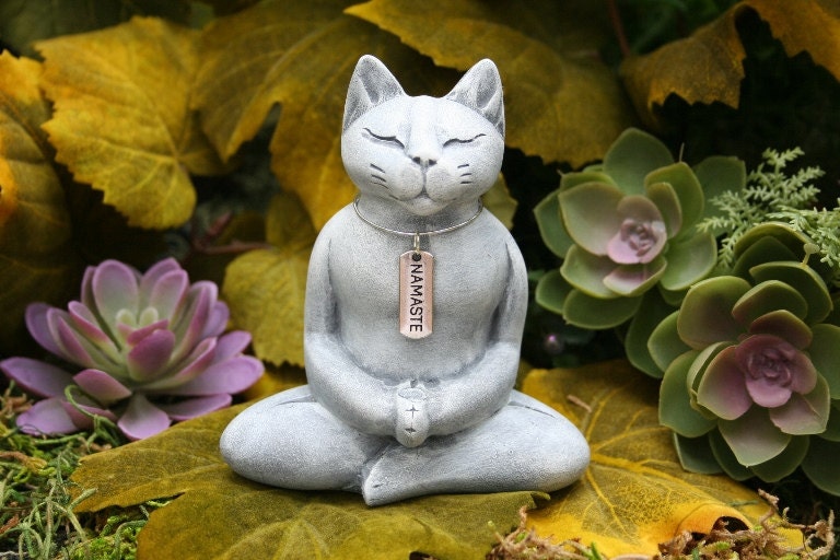 Buddha Cat Meditating Zen Cat Statue with Namaste Necklace Etsy