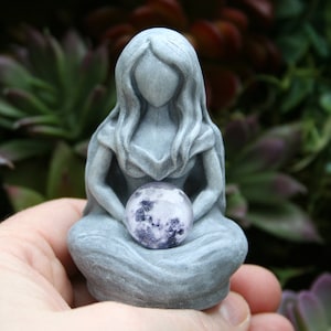 Moon Goddess Statue - Selene the Lunar Goddess Figurine - Holds The Full Moon In Her Arms