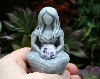 Moon Goddess Statue - Selene the Lunar Goddess Figurine - Holds The Full Moon In Her Arms