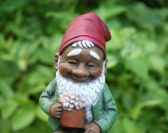 Black Garden Gnome Drinking a Beer - African American Garden Gnome - Homie The Gnomie - Made of Solid Concrete