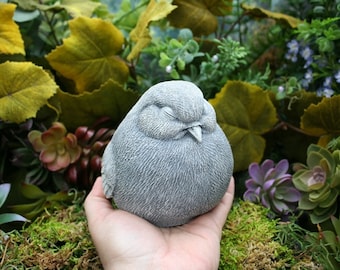 Concrete Bird Statue - Sleepy Fat Bird Garden Sculpture