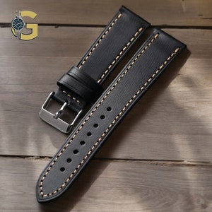 butero Black slim leather watch strap for men | Fashionable and durable Multiple sizes 18mm, 20mm, 22mm | Perfect gift for him