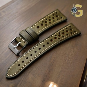 Handmade rally racing leather watch strap | Beautiful strap, sizes 18 mm, 19 mm, 20 mm, 21 mm, 22 mm | Elegant and high-quality strap