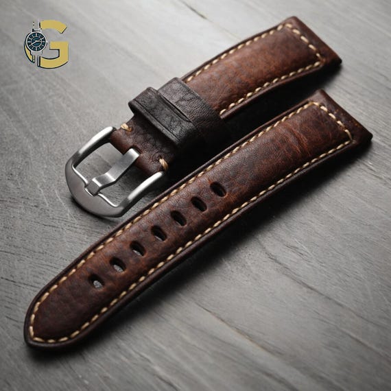 Dark Brown Vegtan Premium Leather Watch Band - Sizes 20mm, 22mm, 24mm, 26mm | An elegant accessory | Durable and beautiful