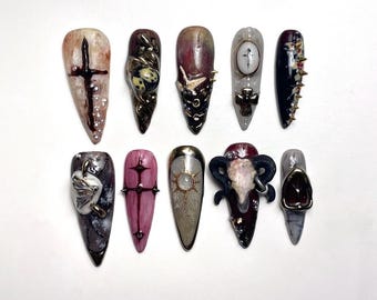 Drücken Sie auf die Nägel | Ethel Cain Theme Dark Gothic Nägel - Goth Press On Nägel - Handgefertigte Press Ons - Grunge Themed Nail Art