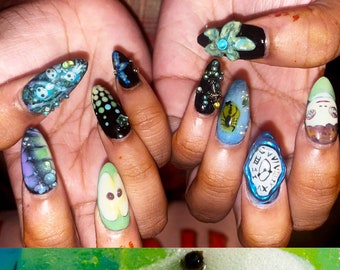 Ghibli Nara Yoshitotto Fairycore Almond Drücken Sie auf die Nägel | Anime Thema Nägel | Ghilbi Nägel | Press on Nails Handbemalt | Nara Yoshitomo