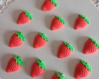 12 Strawberry Edible Fondant Cake Toppers